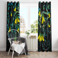 New Zealand Kowhai Flowers Window Curtain Maori Koru Pattern With Paua Shell Style LT03 - Polynesian Pride