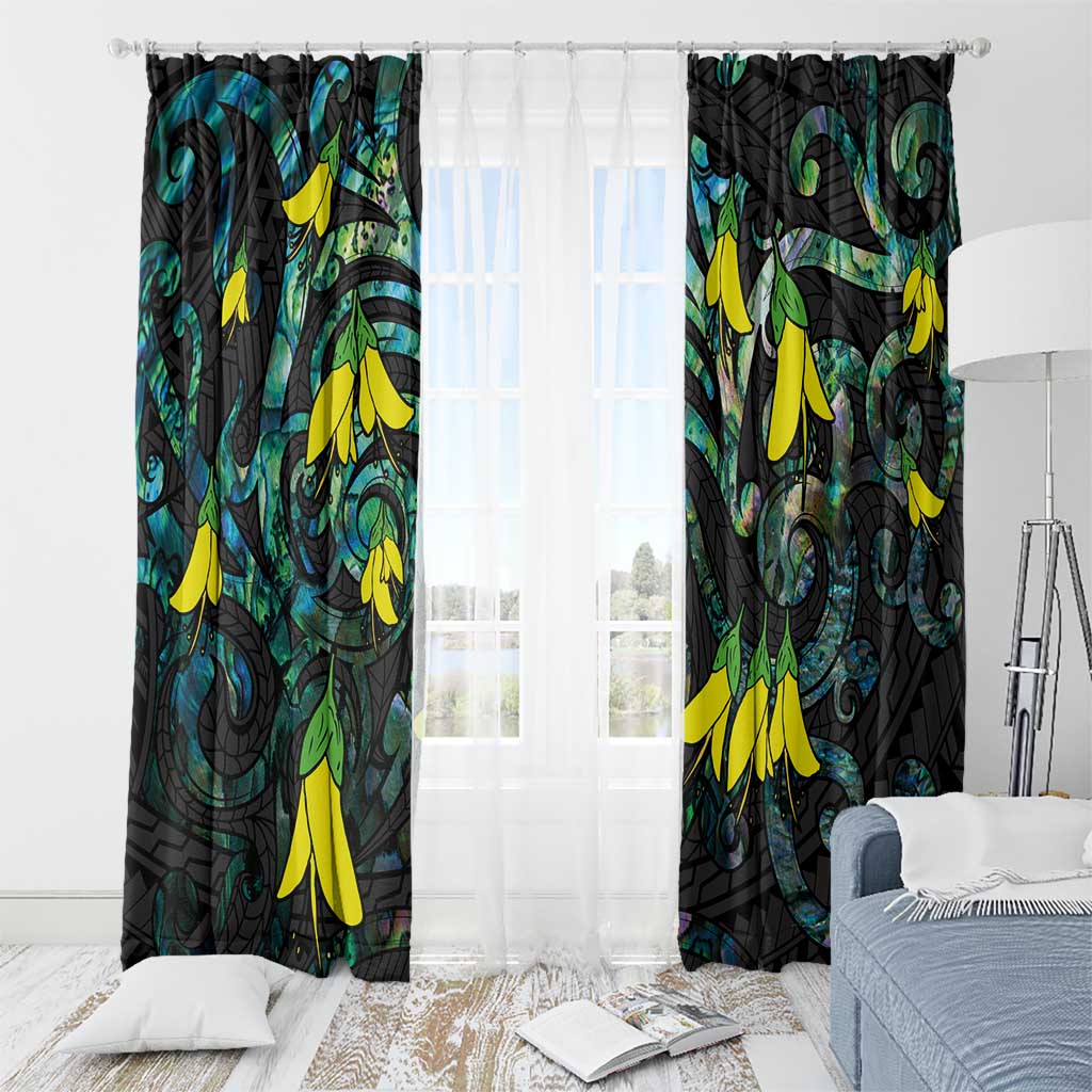 New Zealand Kowhai Flowers Window Curtain Maori Koru Pattern With Paua Shell Style LT03 - Polynesian Pride
