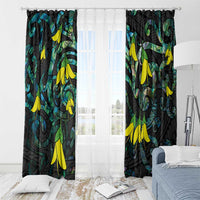 New Zealand Kowhai Flowers Window Curtain Maori Koru Pattern With Paua Shell Style LT03 - Polynesian Pride
