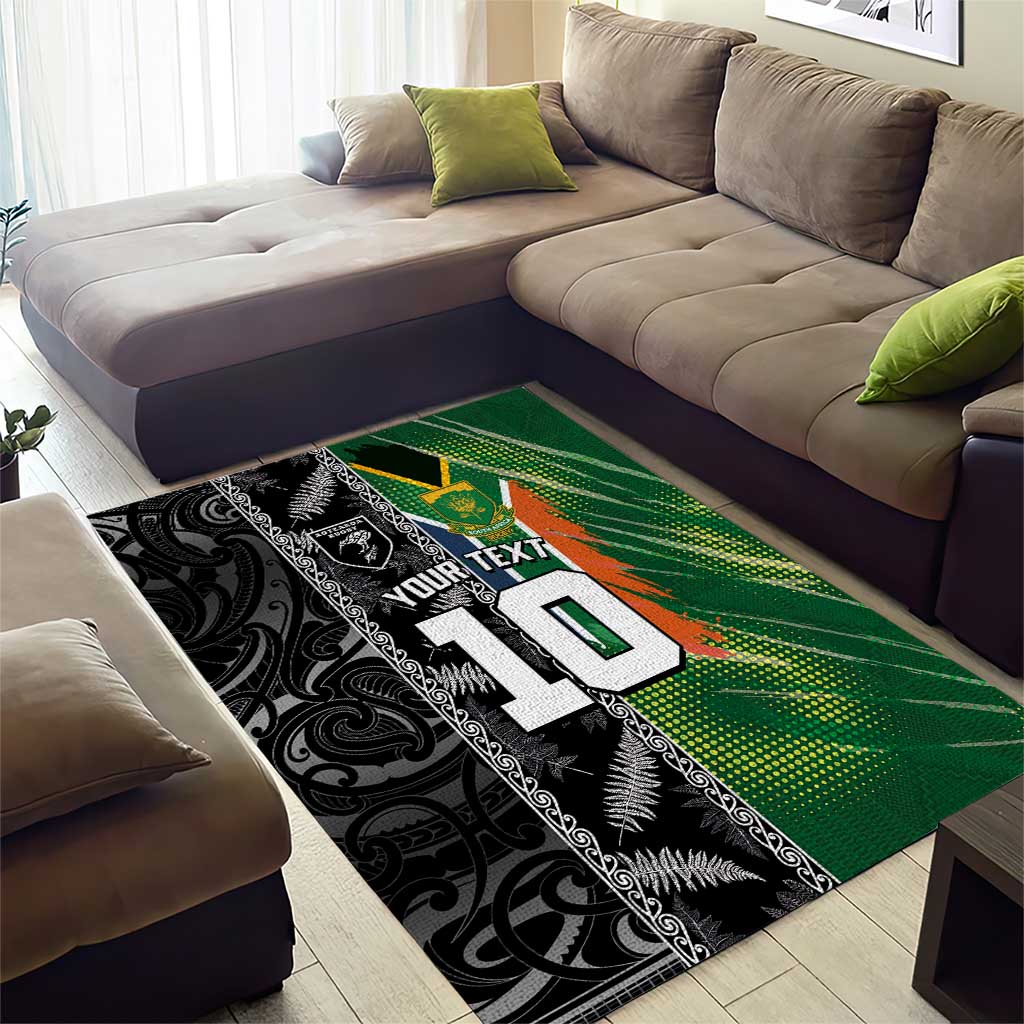 Custom Aotearoa South Africa Rugby Freedom Cup Area Rug Maori Silver Fern Art and Sporty Flag SA - Polynesian Pride