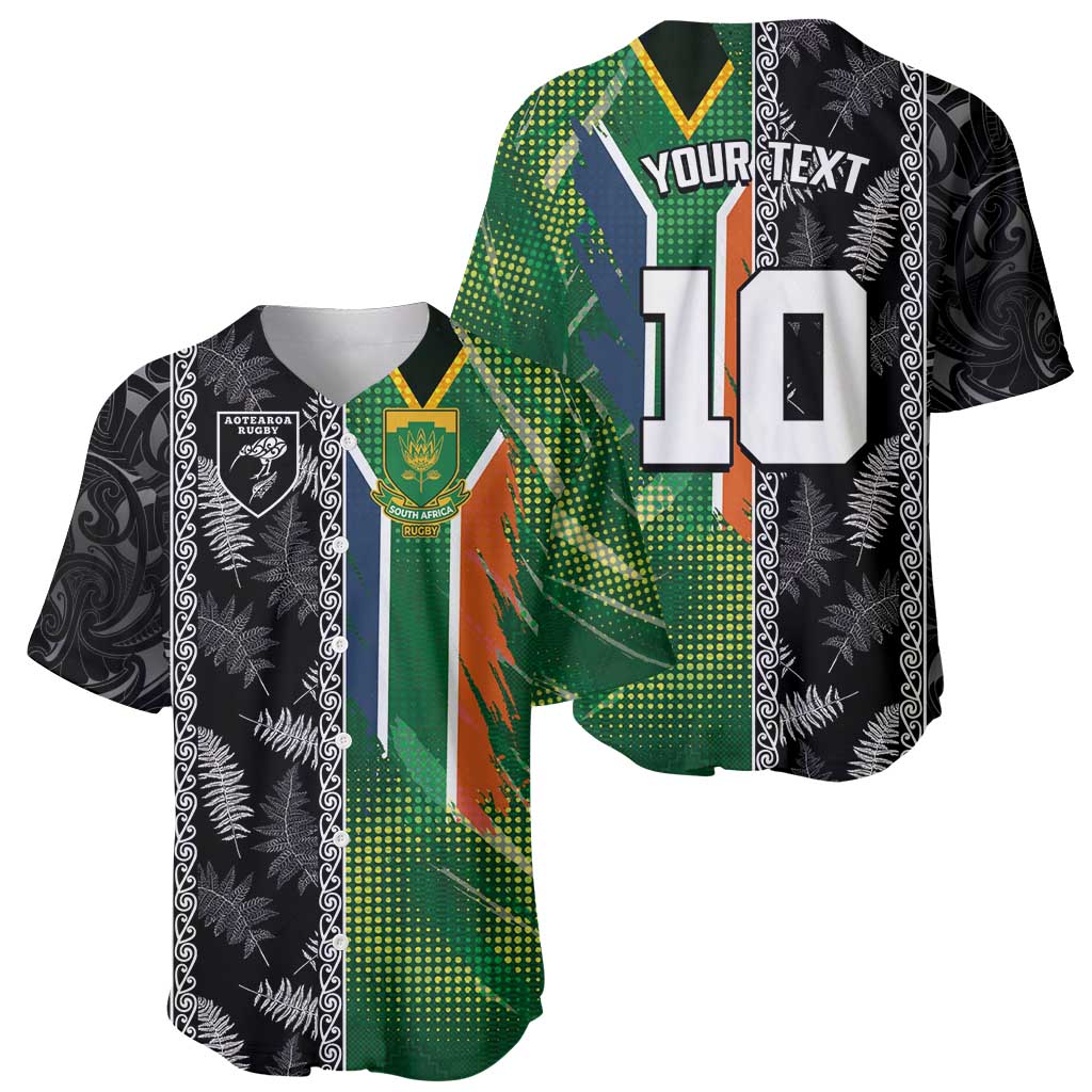 Custom Aotearoa South Africa Rugby Freedom Cup Baseball Jersey Maori Silver Fern Art and Sporty Flag SA - Polynesian Pride