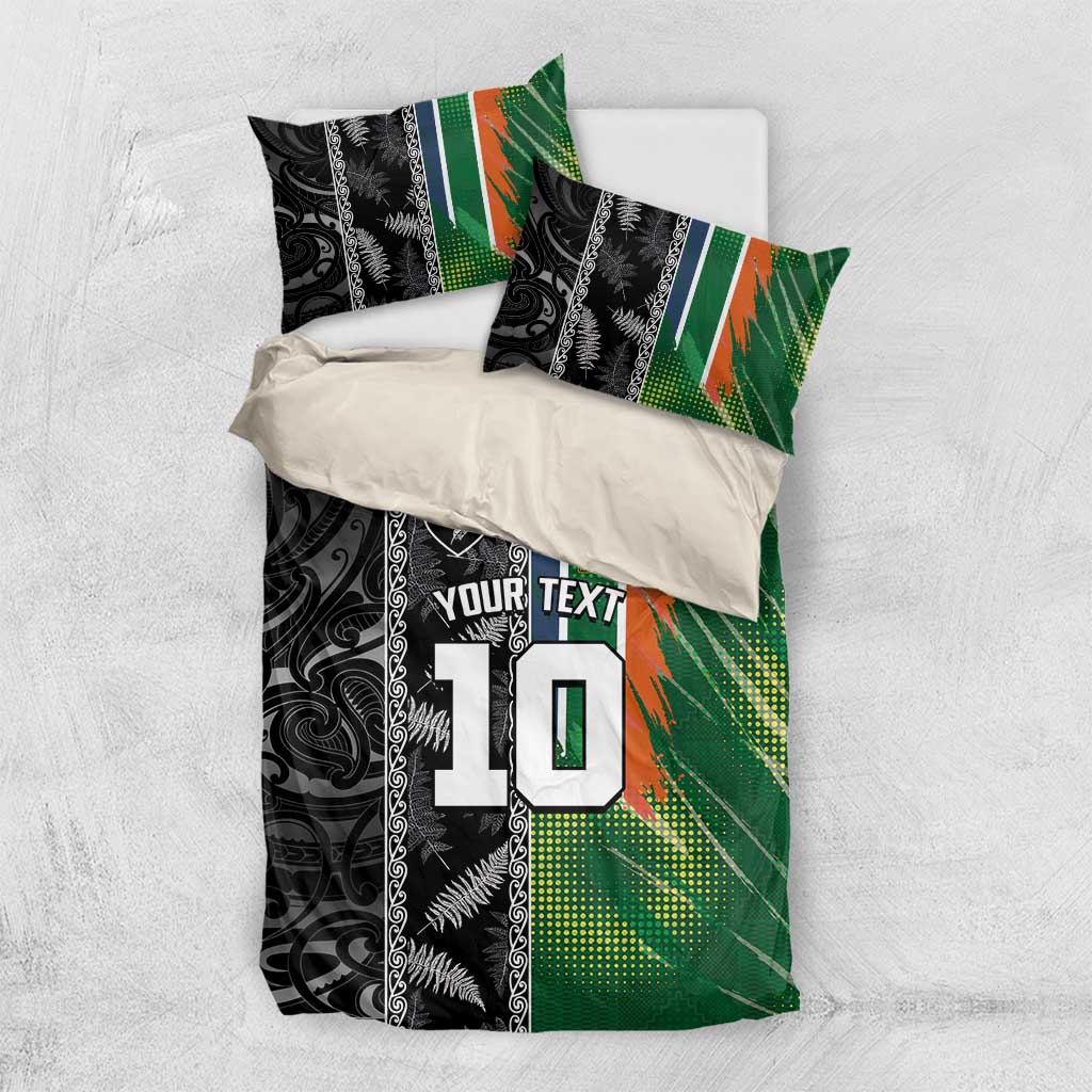 Custom Aotearoa South Africa Rugby Freedom Cup Bedding Set Maori Silver Fern Art and Sporty Flag SA - Polynesian Pride