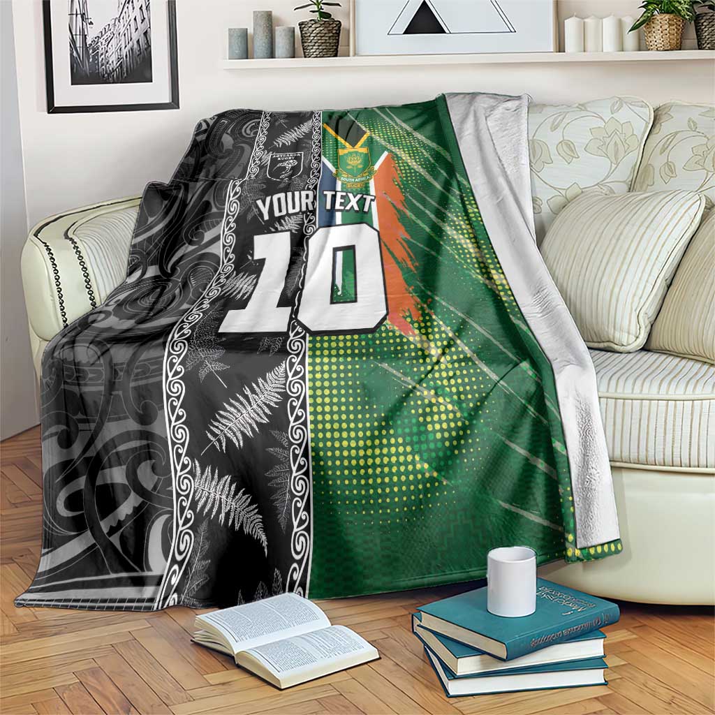 Custom Aotearoa South Africa Rugby Freedom Cup Blanket Maori Silver Fern Art and Sporty Flag SA - Polynesian Pride