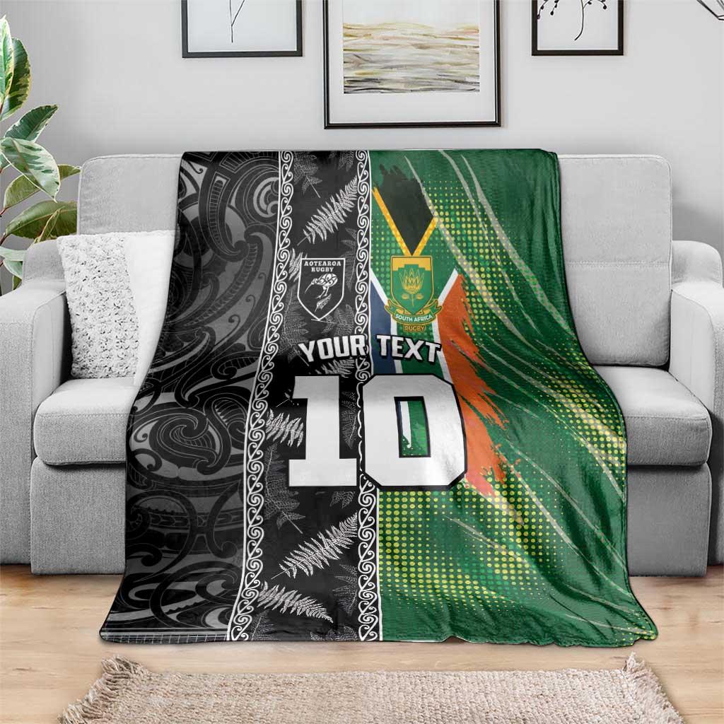 Custom Aotearoa South Africa Rugby Freedom Cup Blanket Maori Silver Fern Art and Sporty Flag SA - Polynesian Pride