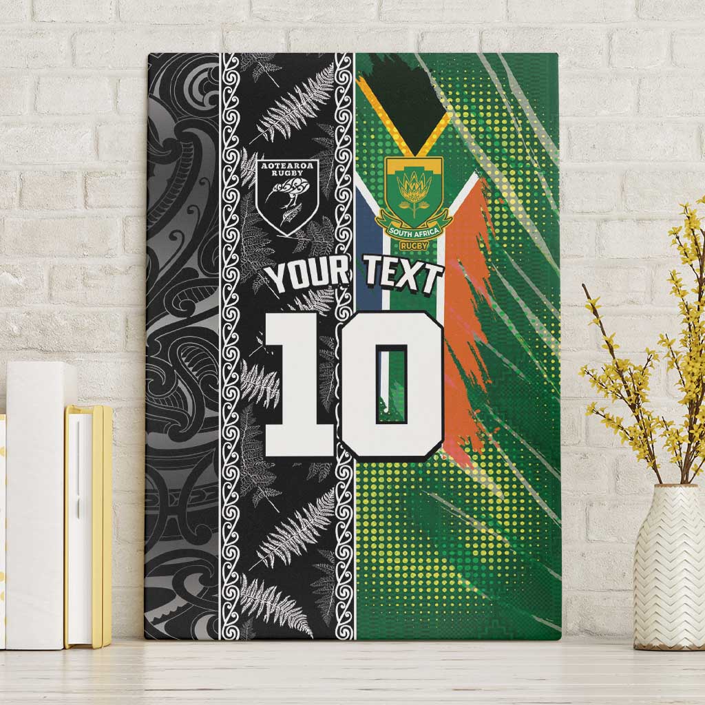 Custom Aotearoa South Africa Rugby Freedom Cup Canvas Wall Art Maori Silver Fern Art and Sporty Flag SA LT03 Without Frame Black - Polynesian Pride