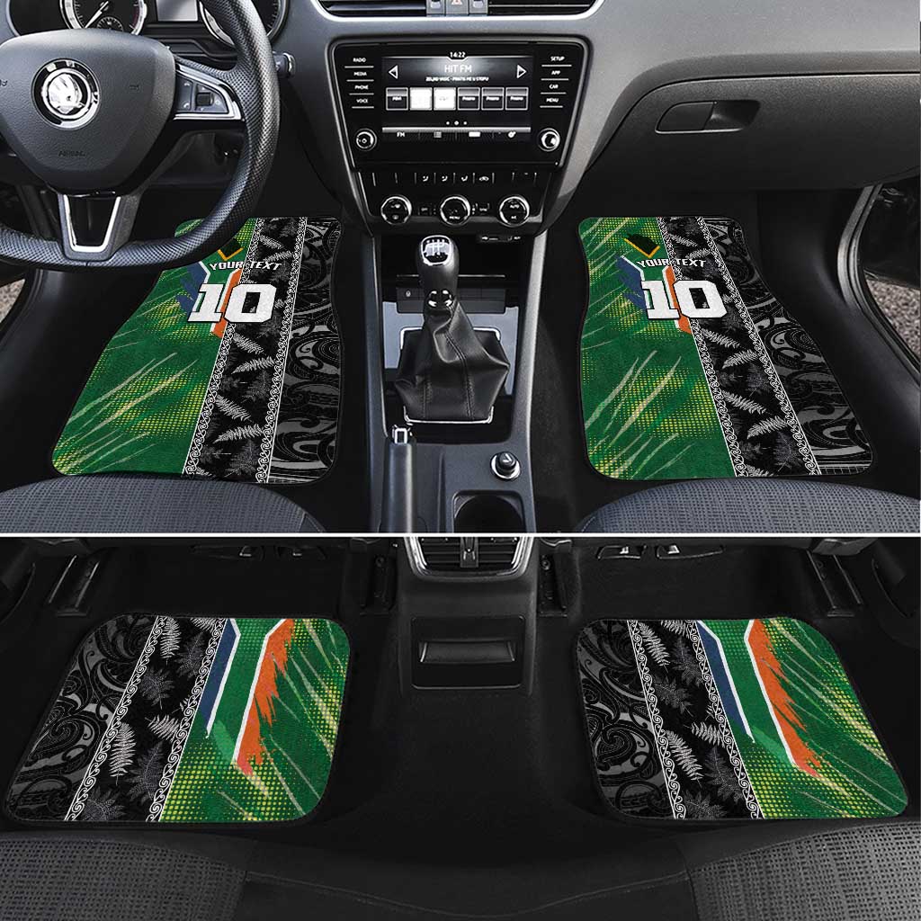 Custom Aotearoa South Africa Rugby Freedom Cup Car Mats Maori Silver Fern Art and Sporty Flag SA LT03 Set 4pcs Black - Polynesian Pride