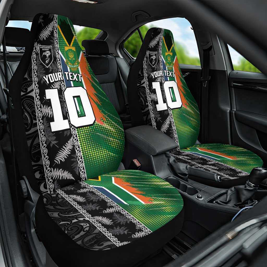 Custom Aotearoa South Africa Rugby Freedom Cup Car Seat Cover Maori Silver Fern Art and Sporty Flag SA - Polynesian Pride
