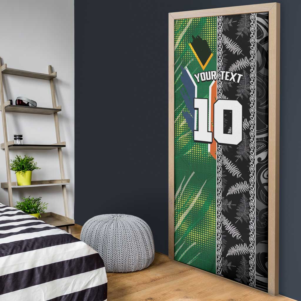 Custom Aotearoa South Africa Rugby Freedom Cup Door Cover Maori Silver Fern Art and Sporty Flag SA - Polynesian Pride