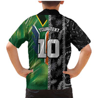 Custom Aotearoa South Africa Rugby Freedom Cup Family Matching Mermaid Dress and Hawaiian Shirt Maori Silver Fern Art and Sporty Flag SA - Polynesian Pride