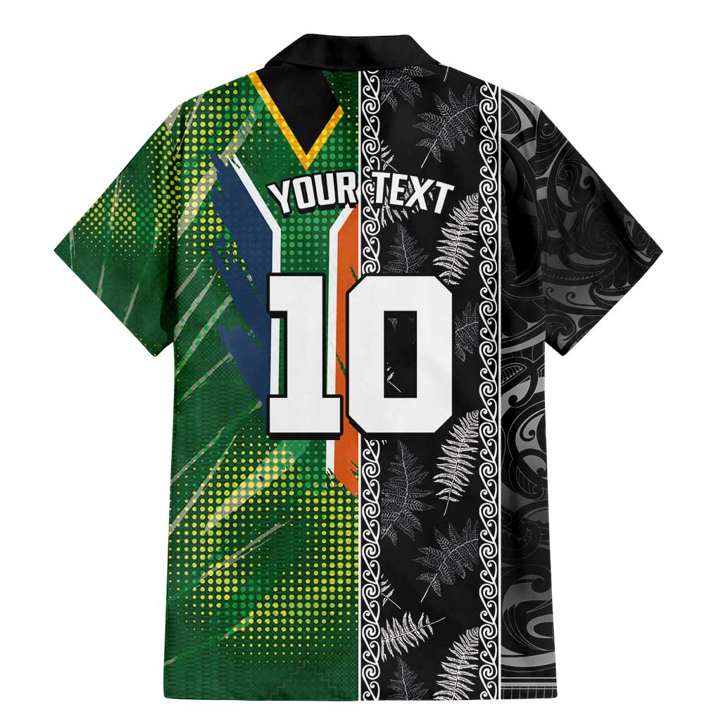 Custom Aotearoa South Africa Rugby Freedom Cup Family Matching Mermaid Dress and Hawaiian Shirt Maori Silver Fern Art and Sporty Flag SA - Polynesian Pride