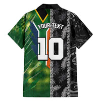 Custom Aotearoa South Africa Rugby Freedom Cup Family Matching Off Shoulder Maxi Dress and Hawaiian Shirt Maori Silver Fern Art and Sporty Flag SA - Polynesian Pride