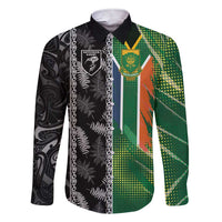 Custom Aotearoa South Africa Rugby Freedom Cup Family Matching Short Sleeve Bodycon Dress and Hawaiian Shirt Maori Silver Fern Art and Sporty Flag SA - Polynesian Pride