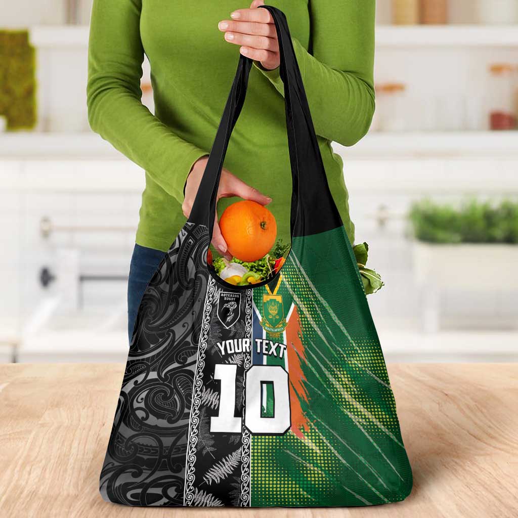Custom Aotearoa South Africa Rugby Freedom Cup Grocery Bag Maori Silver Fern Art and Sporty Flag SA LT03 - Polynesian Pride