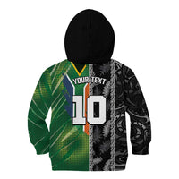 Custom Aotearoa South Africa Rugby Freedom Cup Kid Hoodie Maori Silver Fern Art and Sporty Flag SA - Polynesian Pride