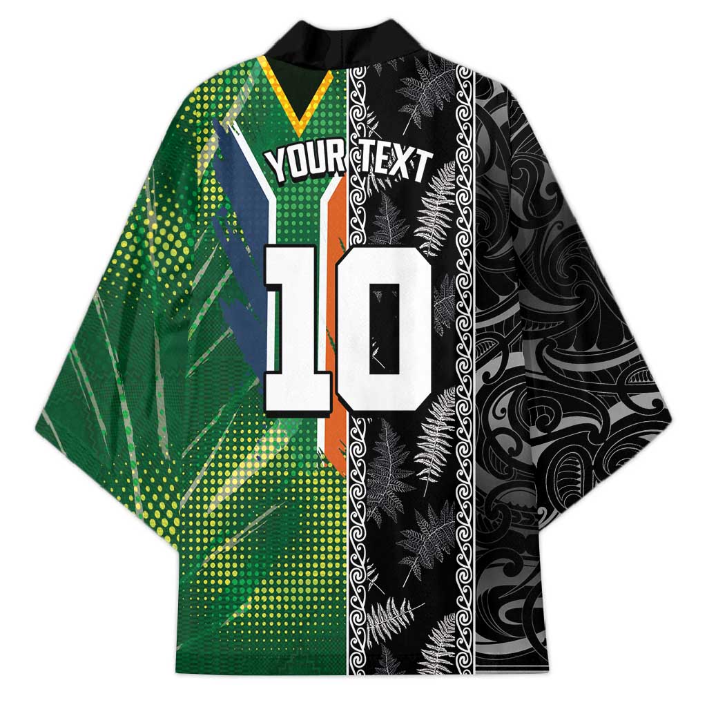 Custom Aotearoa South Africa Rugby Freedom Cup Kimono Maori Silver Fern Art and Sporty Flag SA - Polynesian Pride