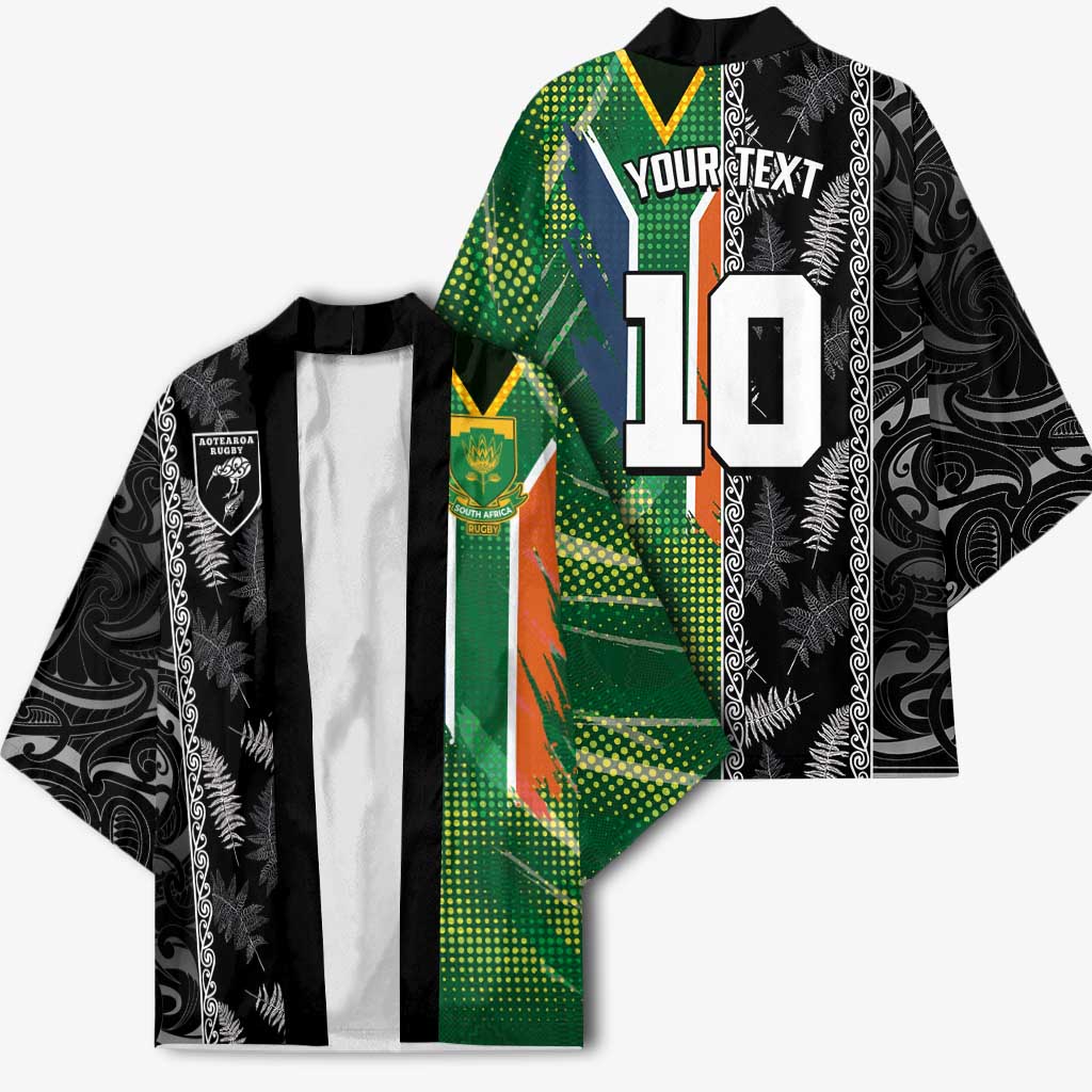 Custom Aotearoa South Africa Rugby Freedom Cup Kimono Maori Silver Fern Art and Sporty Flag SA - Polynesian Pride