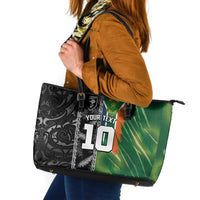 Custom Aotearoa South Africa Rugby Freedom Cup Leather Tote Bag Maori Silver Fern Art and Sporty Flag SA - Polynesian Pride