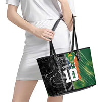 Custom Aotearoa South Africa Rugby Freedom Cup Leather Tote Bag Maori Silver Fern Art and Sporty Flag SA - Polynesian Pride
