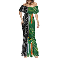 Custom Aotearoa South Africa Rugby Freedom Cup Mermaid Dress Maori Silver Fern Art and Sporty Flag SA - Polynesian Pride