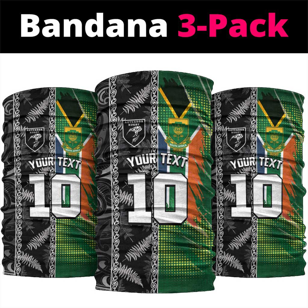 Custom Aotearoa South Africa Rugby Freedom Cup Neck Gaiter Maori Silver Fern Art and Sporty Flag SA - Polynesian Pride