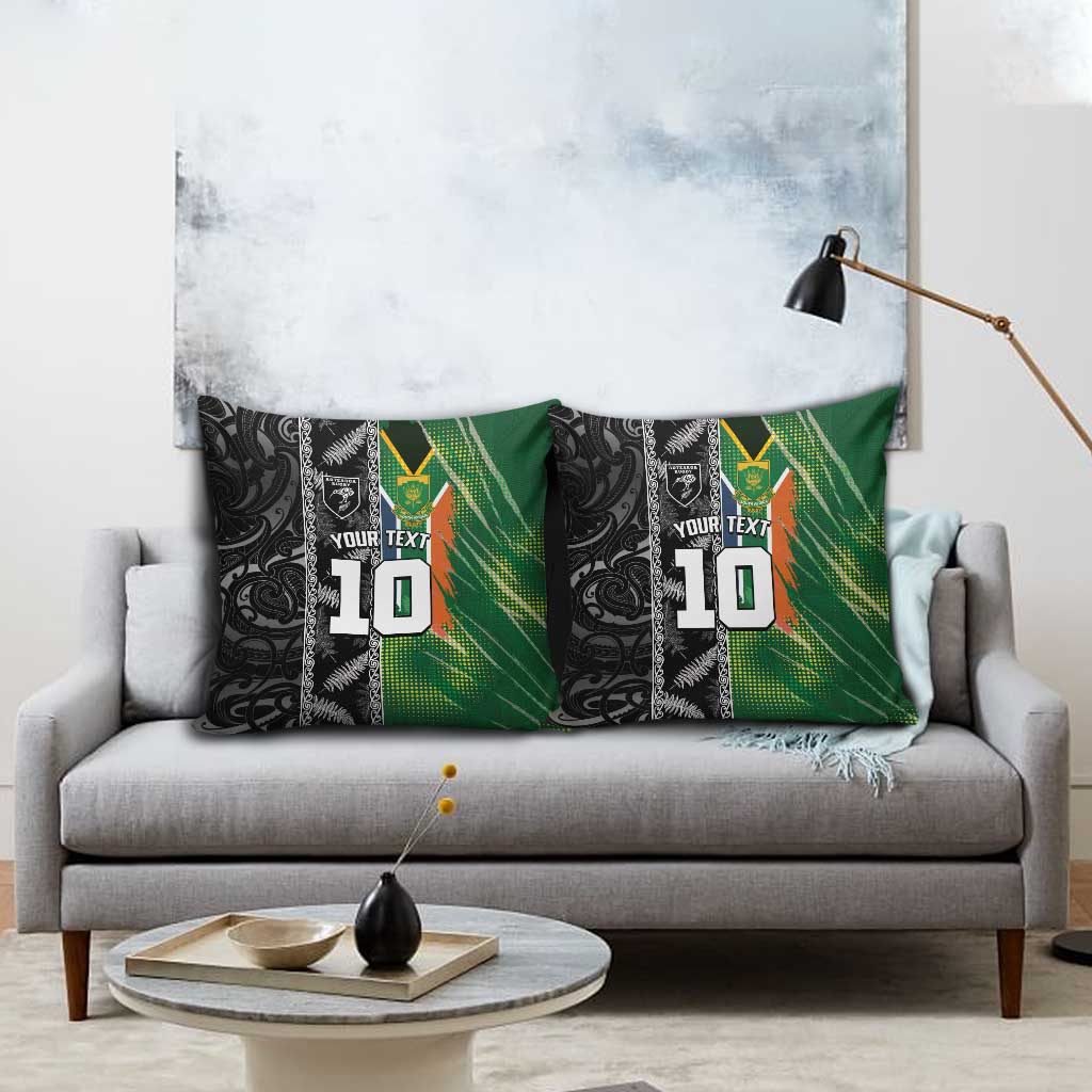 Custom Aotearoa South Africa Rugby Freedom Cup Pillow Cover Maori Silver Fern Art and Sporty Flag SA - Polynesian Pride