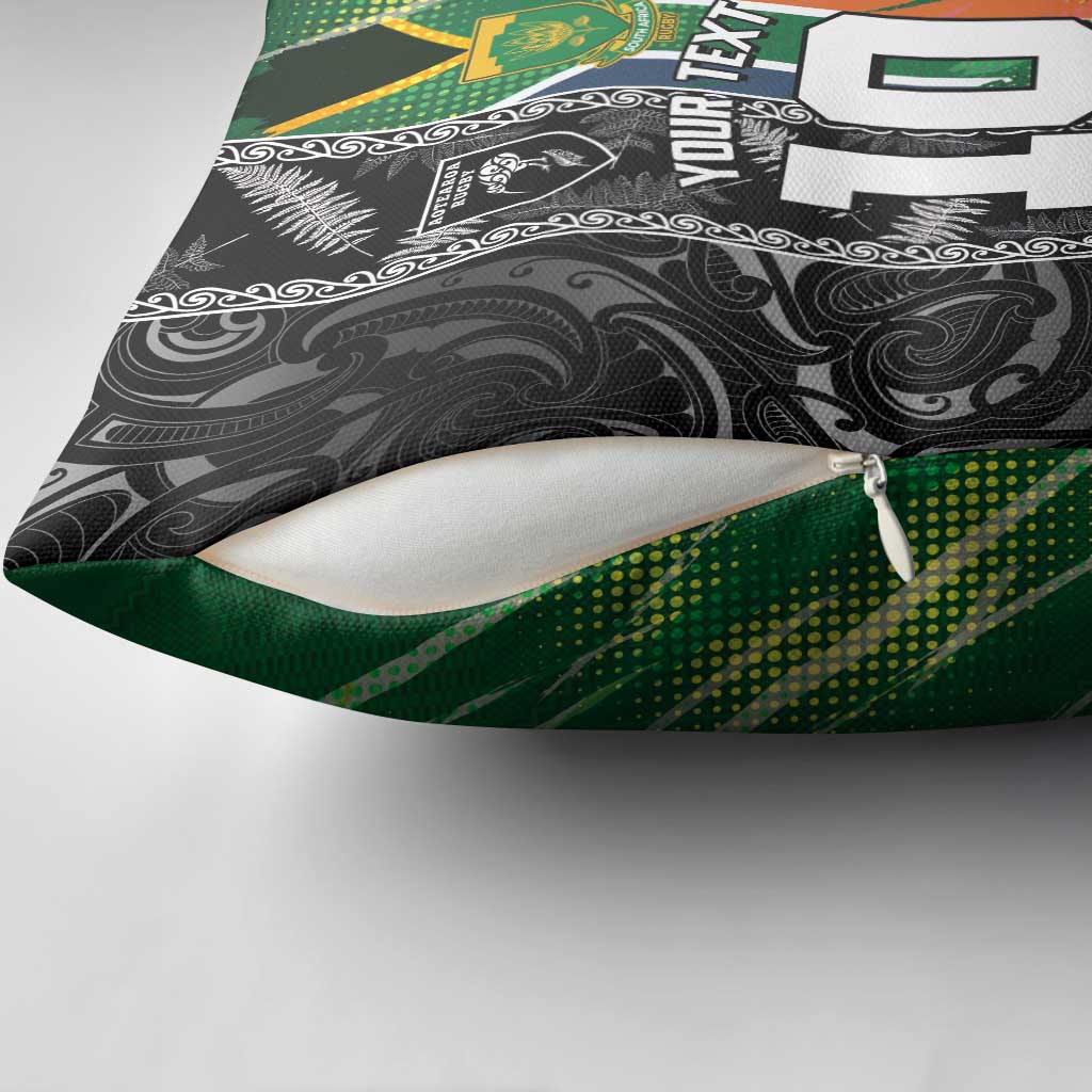 Custom Aotearoa South Africa Rugby Freedom Cup Pillow Cover Maori Silver Fern Art and Sporty Flag SA - Polynesian Pride