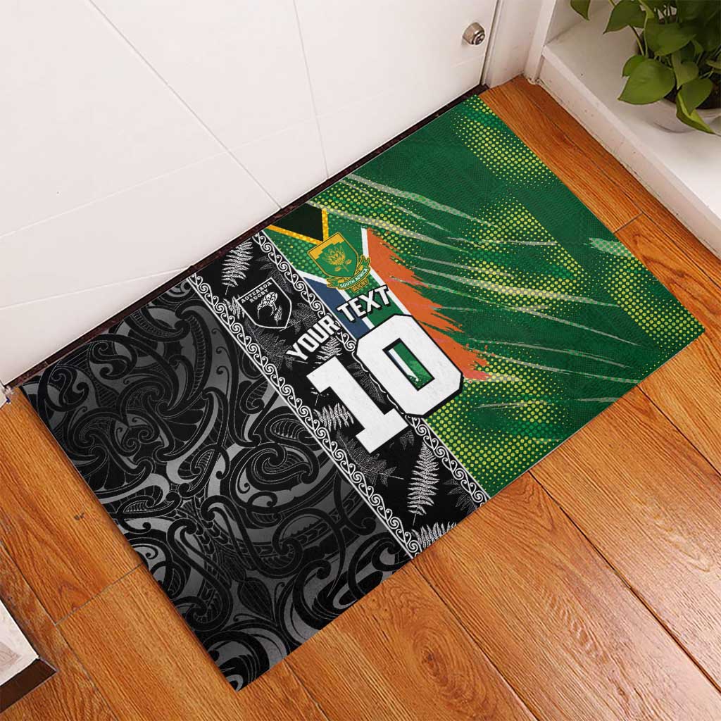 Custom Aotearoa South Africa Rugby Freedom Cup Rubber Doormat Maori Silver Fern Art and Sporty Flag SA - Polynesian Pride