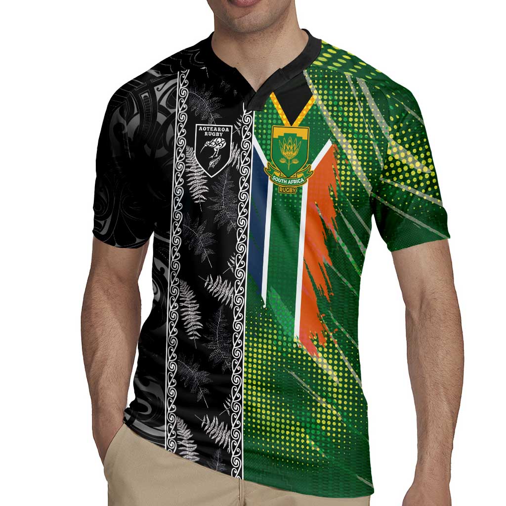 Custom Aotearoa South Africa Rugby Freedom Cup Rugby Jersey Maori Silver Fern Art and Sporty Flag SA LT03 - Polynesian Pride