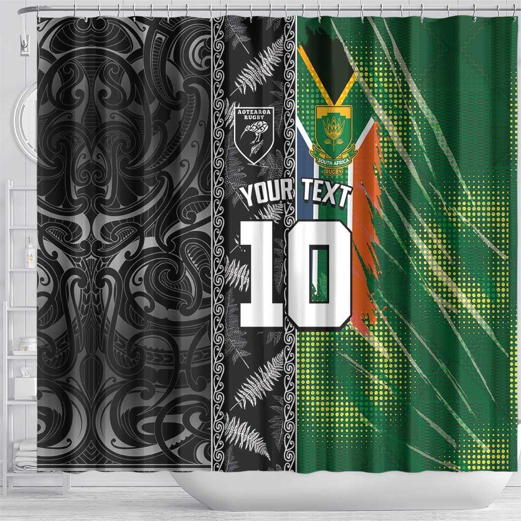 Custom Aotearoa South Africa Rugby Freedom Cup Shower Curtain Maori Silver Fern Art and Sporty Flag SA - Polynesian Pride