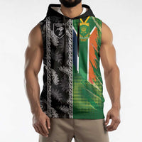 Custom Aotearoa South Africa Rugby Freedom Cup Sleeveless Hoodie Maori Silver Fern Art and Sporty Flag SA - Polynesian Pride