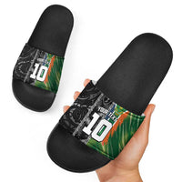 Custom Aotearoa South Africa Rugby Freedom Cup Slide Sandals Maori Silver Fern Art and Sporty Flag SA - Polynesian Pride