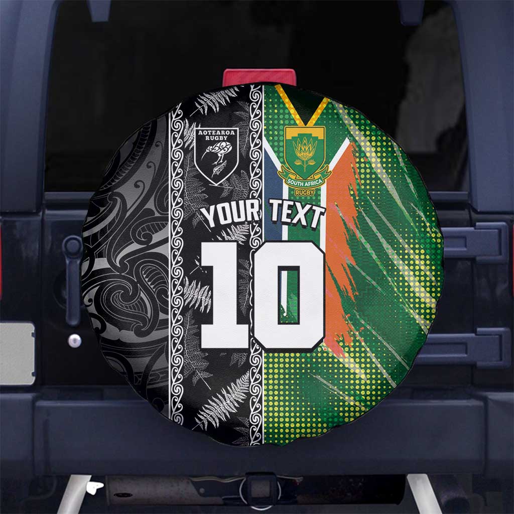 Custom Aotearoa South Africa Rugby Freedom Cup Spare Tire Cover Maori Silver Fern Art and Sporty Flag SA - Polynesian Pride