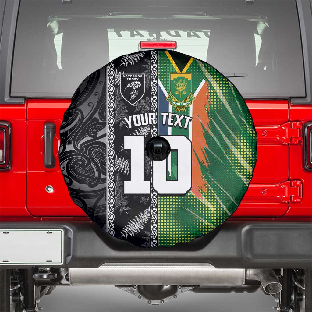 Custom Aotearoa South Africa Rugby Freedom Cup Spare Tire Cover Maori Silver Fern Art and Sporty Flag SA - Polynesian Pride
