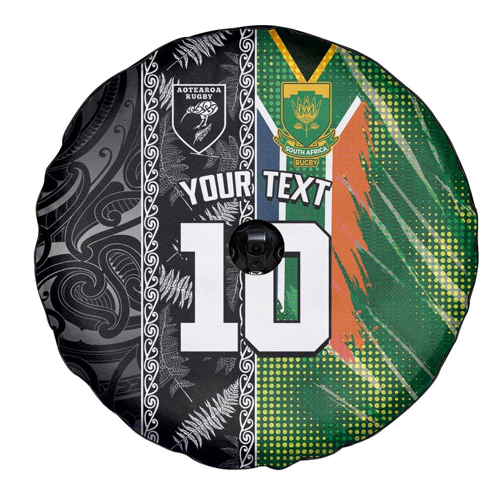 Custom Aotearoa South Africa Rugby Freedom Cup Spare Tire Cover Maori Silver Fern Art and Sporty Flag SA - Polynesian Pride