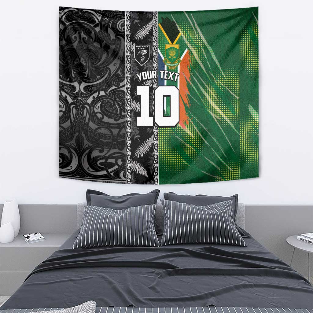 Custom Aotearoa South Africa Rugby Freedom Cup Tapestry Maori Silver Fern Art and Sporty Flag SA - Polynesian Pride