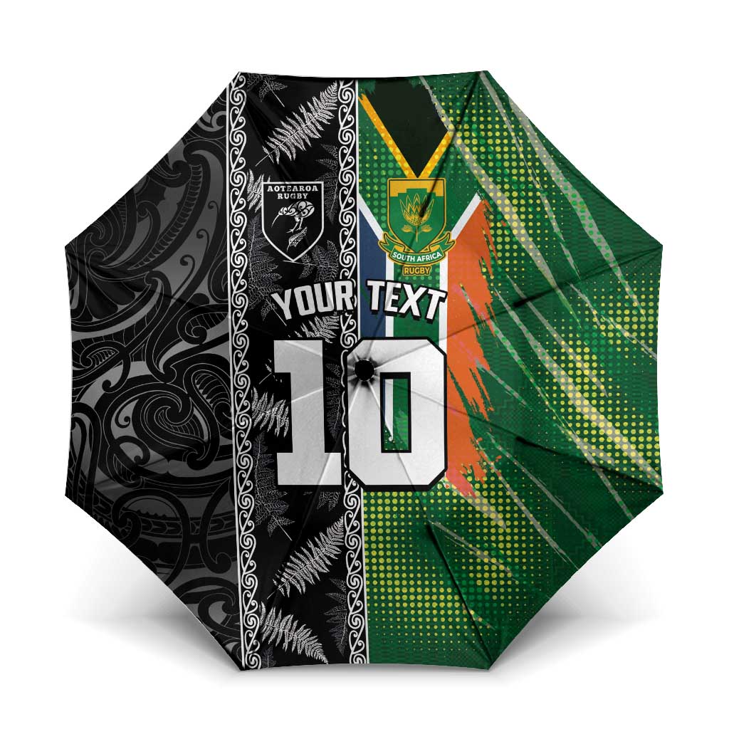 Custom Aotearoa South Africa Rugby Freedom Cup Umbrella Maori Silver Fern Art and Sporty Flag SA - Polynesian Pride