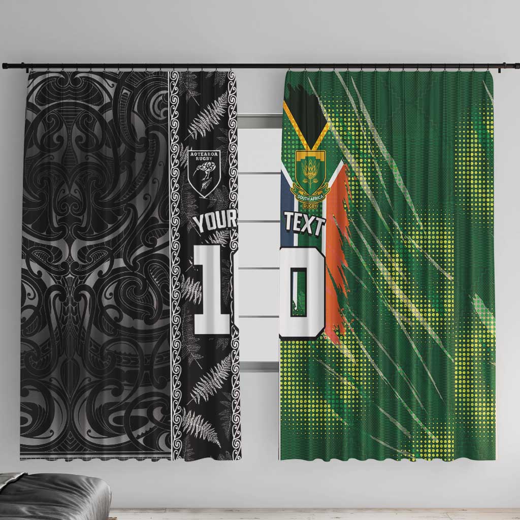Custom Aotearoa South Africa Rugby Freedom Cup Window Curtain Maori Silver Fern Art and Sporty Flag SA - Polynesian Pride