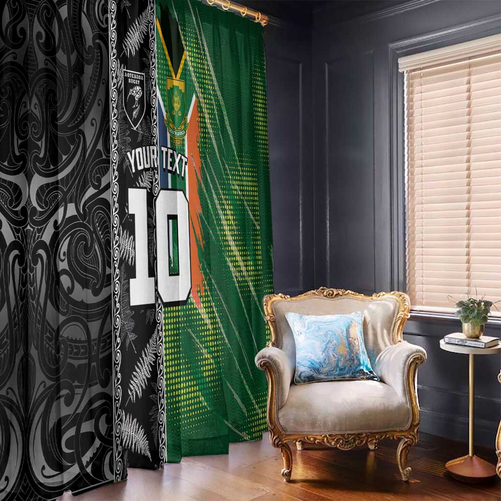 Custom Aotearoa South Africa Rugby Freedom Cup Window Curtain Maori Silver Fern Art and Sporty Flag SA - Polynesian Pride