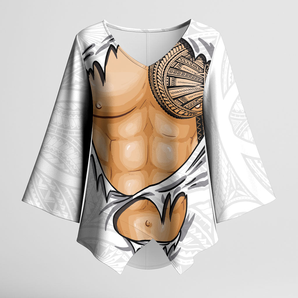 Samoan Tatau Kimono Sleeve Blouse Tattoo Reveal Effect LT03 Female White - Polynesian Pride