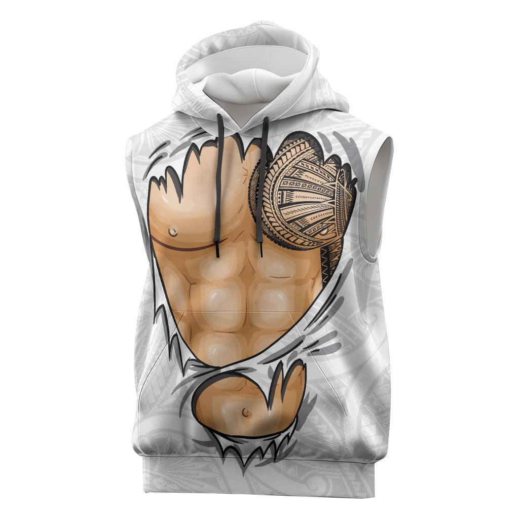 Samoan Tatau Sleeveless Hoodie Tattoo Reveal Effect LT03 White - Polynesian Pride