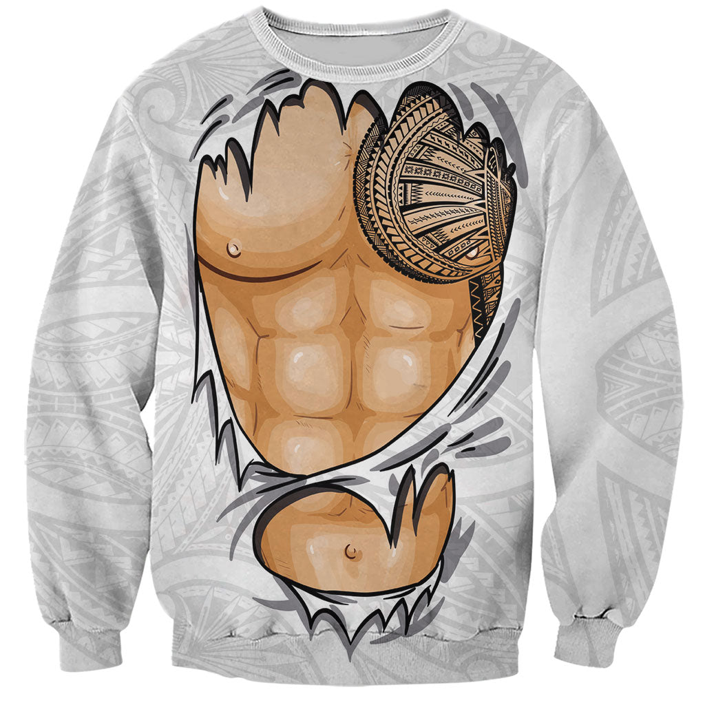Samoan Tatau Sweatshirt Tattoo Reveal Effect LT03 Unisex White - Polynesian Pride