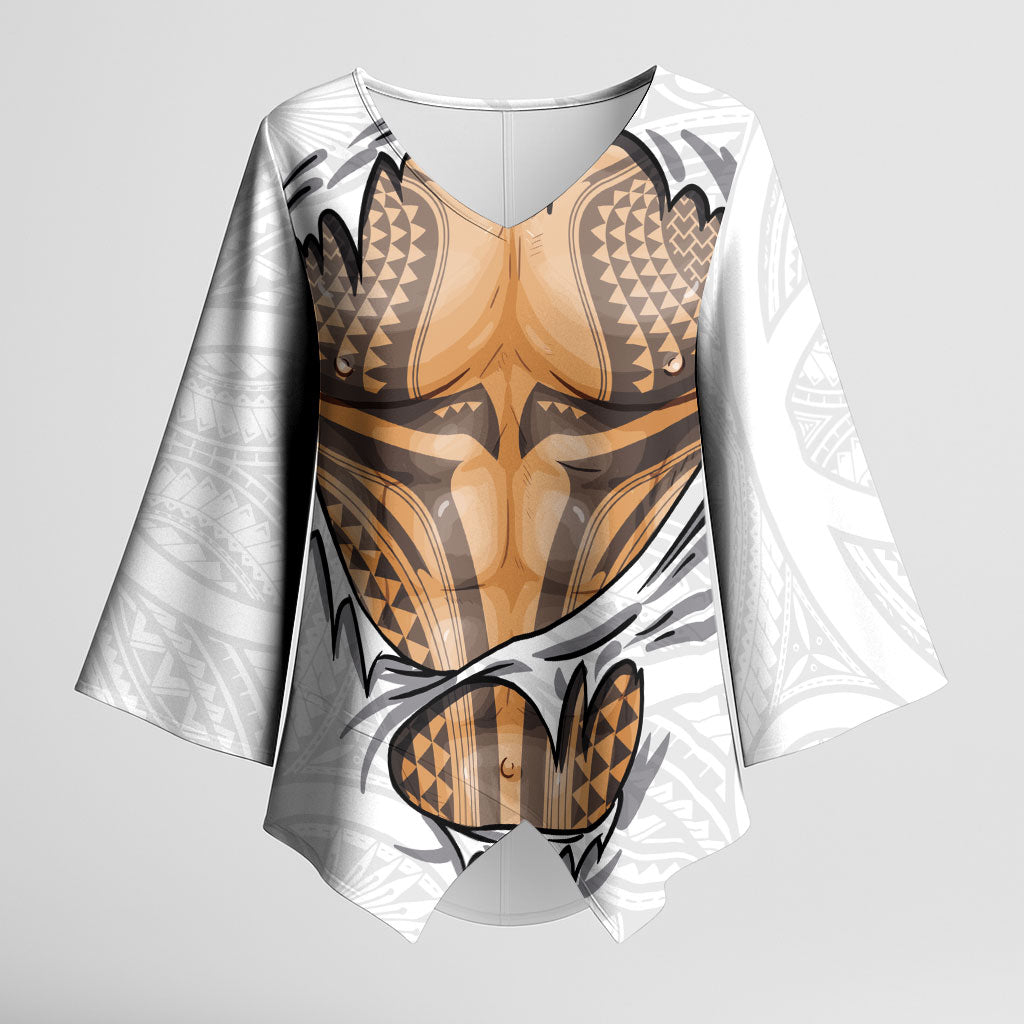 Hawaiian Kakau Kimono Sleeve Blouse Aquaman Tattoo Reveal Effect LT03 Female White - Polynesian Pride
