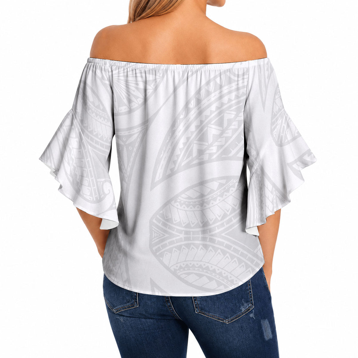 Hawaiian Kakau Off Shoulder Wrap Waist Top Aquaman Tattoo Reveal Effect