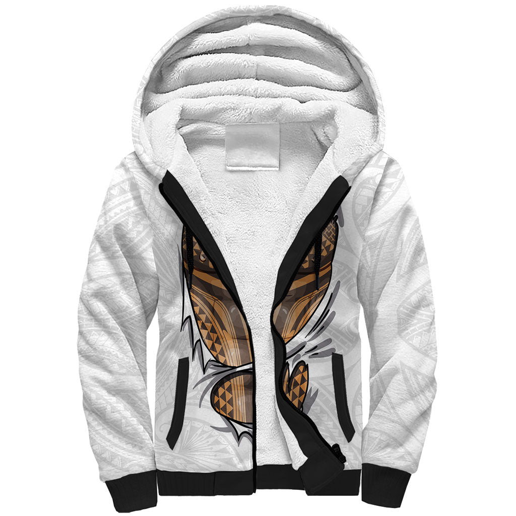 Hawaiian Kakau Sherpa Hoodie Aquaman Tattoo Reveal Effect LT03 Unisex White - Polynesian Pride