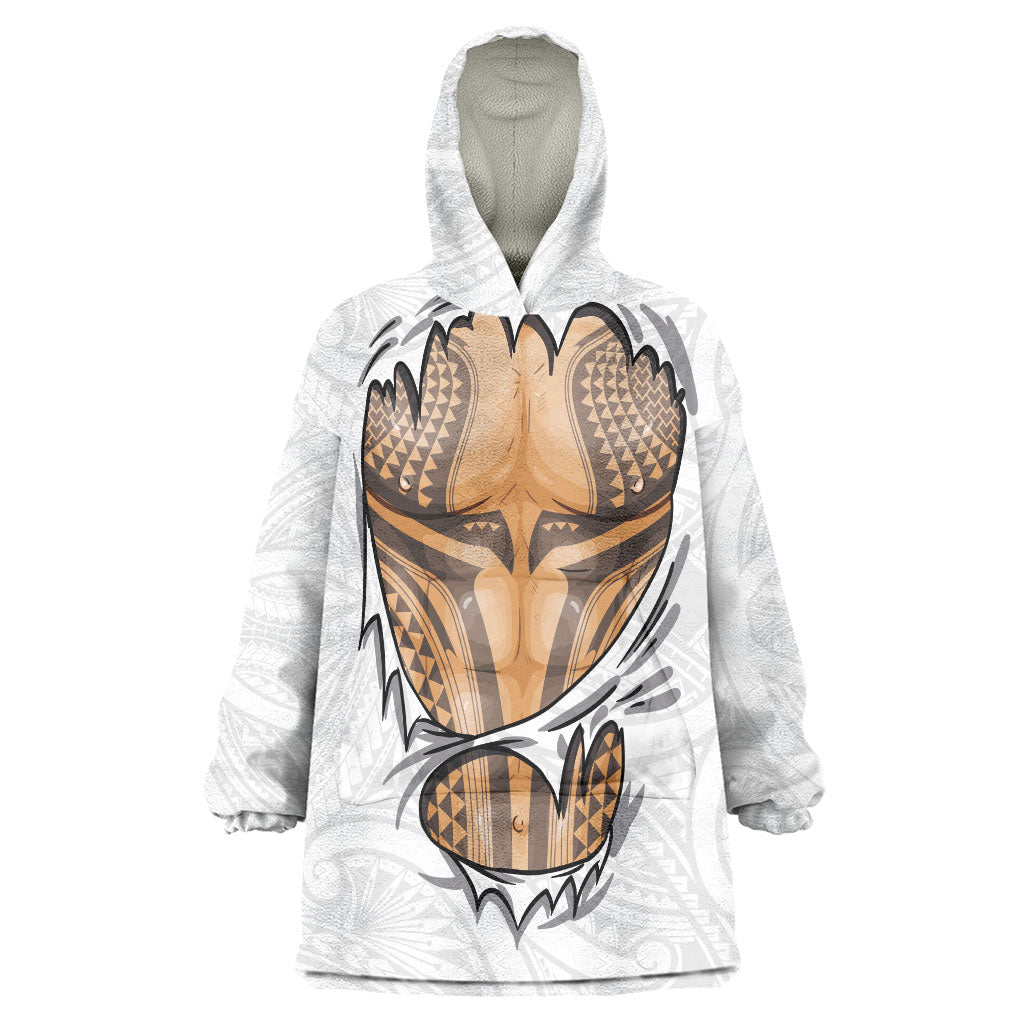 Hawaiian Kakau Wearable Blanket Hoodie Aquaman Tattoo Reveal Effect LT03 One Size White - Polynesian Pride
