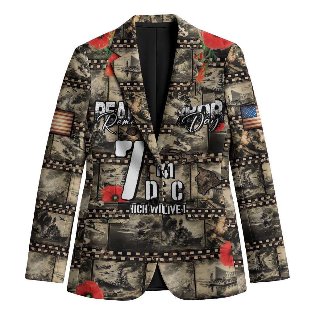 Pearl Harbor Remembrance Day Personalized Blazer Memories of December 7 with Red Poppy Lei LT03 Unisex Beige - Polynesian Pride