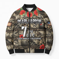 Pearl Harbor Remembrance Day Personalized Bomber Puffer Jacket Memories of December 7 with Red Poppy Lei LT03 Unisex Beige - Polynesian Pride