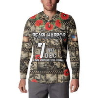 Pearl Harbor Remembrance Day Personalized Button Sweatshirt Memories of December 7 with Red Poppy Lei LT03 - Polynesian Pride