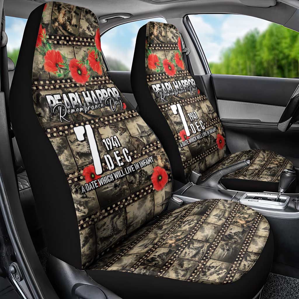 Pearl Harbor Remembrance Day Car Seat Cover Memories of December 7 with Red Poppy Lei - Polynesian Pride