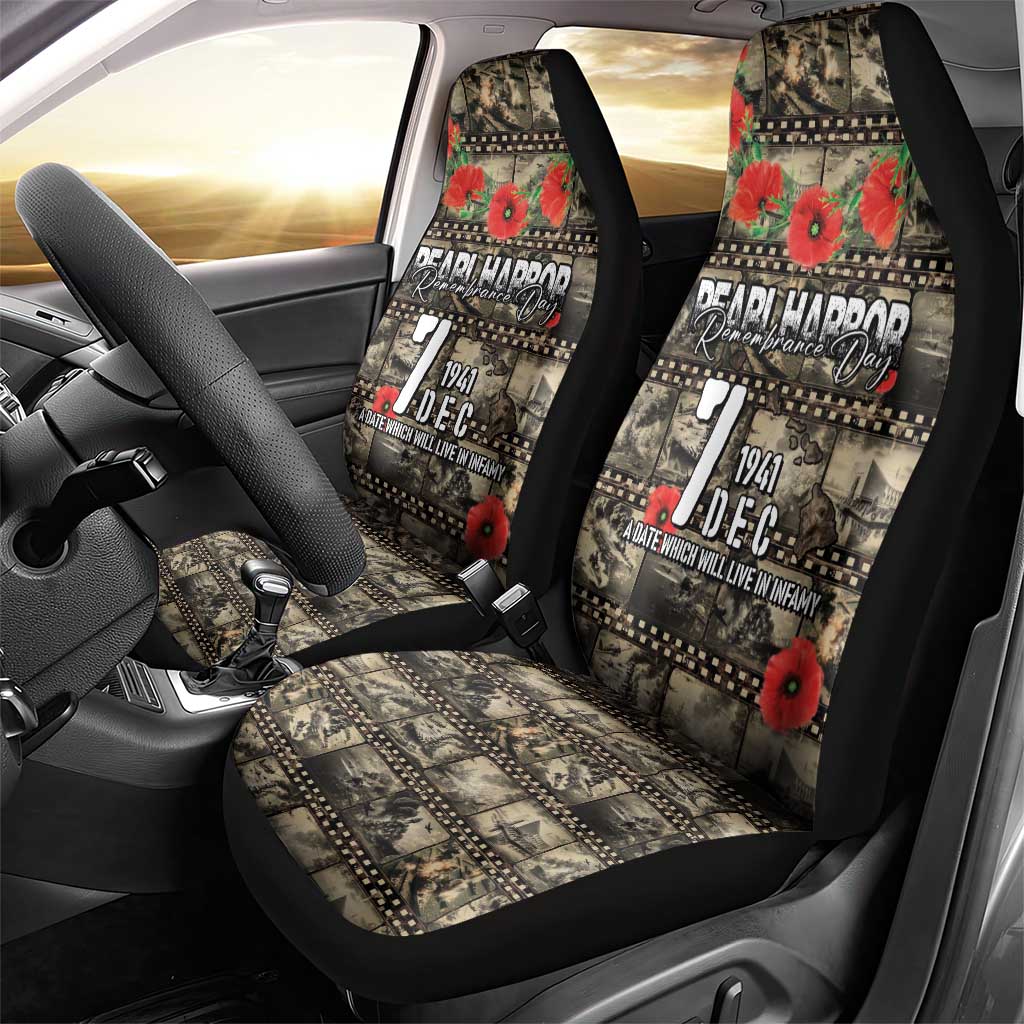 Pearl Harbor Remembrance Day Car Seat Cover Memories of December 7 with Red Poppy Lei - Polynesian Pride